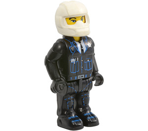 LEGO Politie Cop met Zwart Kleding, Wit Helm en Geel Hoofd Minifiguur