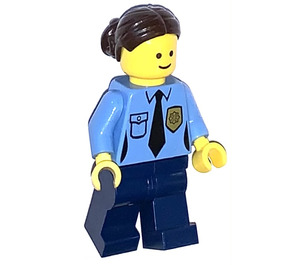 LEGO Police Officer in Blue Uniform with Dark Brown Hair with Bun Minifigure