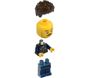 LEGO Police Officer (Male) with Black Vest over Dark Blue Shirt and Dark Brown Hair Minifigure