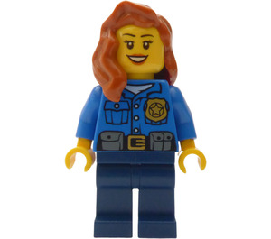 LEGO Polis med Mörk Orange Hår och Röd Lipstick Minifigur