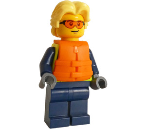 LEGO Police Officer with Orange Life Jacket and Bright Yellow Hair Minifigure