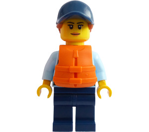 LEGO Police Officer with Orange Life Jacket and Lipstick Minifigure