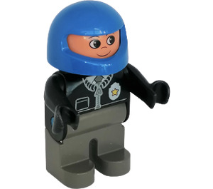 LEGO Poliisi jossa Sininen Kypärä ja Musta Takki Duplo-hahmo