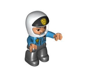 LEGO Policeman with Dark Azure Top and White Helmet with Black Front and Yellow Badge Duplo Figure