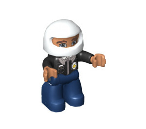 LEGO Policeman with White Helmet, Black Arms Duplo Figure with Flesh Hands and Blue Eyes
