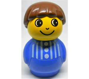 LEGO Primo Boy met Blauw Basis, Blauw Top met Verticaal Wit Strepen en 3 buttons, Brown Haar Primo-figuur