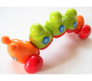 LEGO Primo Caterpillar with red wheels and blue flowers on line segments