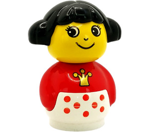 LEGO Primo Figur Mädchen mit Weiß Basis mit Rot Dots, Rot oben mit Krone Muster Primo-Figur