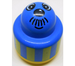 LEGO Primo Round Rattle 1 x 1 Brick with Yellow Base, Face with Moustache and Vertical Yellow Stripes (31005 / 75592)