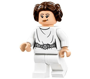 LEGO Prinzessin Leia mit Weiß Outfit mit Detailed Gürtel (Crooked Smile / Stirnrunzeln) Minifigur