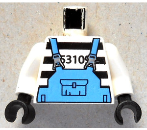 LEGO Prisoner Torso met Zwart Strepen en Medium Blauw Overall met Wit Armen en Zwart Handen (973)