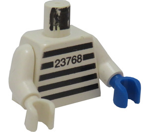 LEGO Prisoner Torso mit Schwarz Strips und 23768 Muster mit Weiß Arme, Blau Links Hand, Weiß Recht Hand (973)