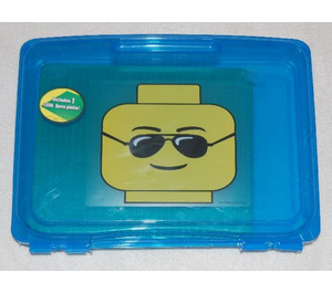 LEGO Project Case Minifigure Hoofd Zwart Sunglasses Blauw met Grondplaat (499118)