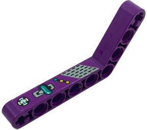 LEGO Purple Beam Bent 53 Degrees, 4 and 6 Holes with lever and vent Sticker (6629)