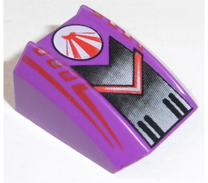 LEGO Purple Slope 1 x 2 x 2 Curved with Red Lines in Circle, Black and Red Arrow (30602)