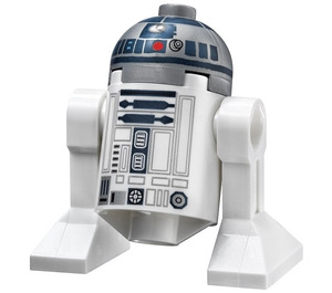 LEGO R2-D2 Minifigur mit flachem silbernem Kopf, roten Punkten und dunkelblau