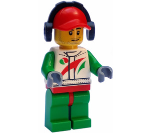 LEGO Race Auto mechanic im Octan suit mit rot Deckel, ear defenders Minifigur