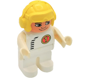 LEGO Racer #1 Duplo - White Legs and Torso, Yellow Aviator Helmet ...