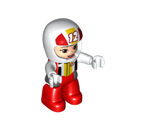 LEGO Racing Driver mit rot und Gelb Overalls, Helm, No. 12 Duplo Abbildung