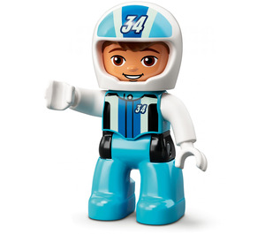 LEGO Racing Bestuurder met Wit en Blauw Overalls, Helm, No. 34 Duplo-figuur