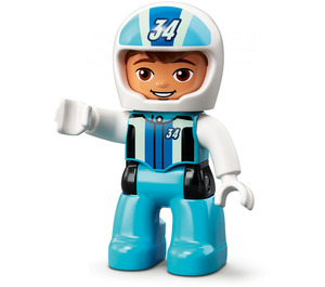 LEGO Racing Driver met Wit en Blauw Overalls, Helm, No. 34 Duplo Figuur