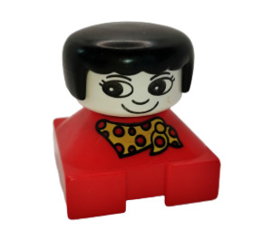 LEGO Red 2x2 Duplo Base Figure - Black Hair, White Head, Yellow Scarf with Red Polka Dots Pattern Duplo Figure