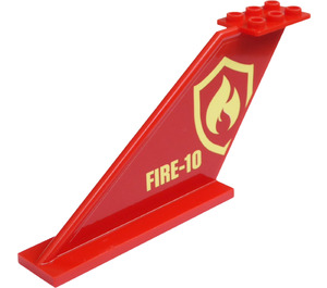 LEGO Rød Flyhale 12 x 2 x 5 med Brann logo og 'FIRE-10' på Both Sider Klistremerke (18988)