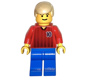 LEGO Rojo y Azul Team Player con Number 10 en Frontal Minifigura