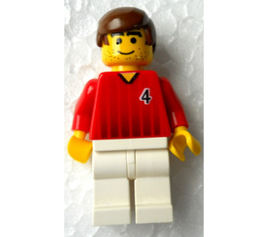 LEGO rot und Weiß Team Player mit Number 4 auf Vorderseite und Der Rücken Minifigur