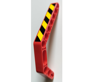 LEGO Red Beam 3 x 3.8 x 7 Bent 45 Double with Black and Yellow Danger Stripes (Model Left) Sticker (32009)