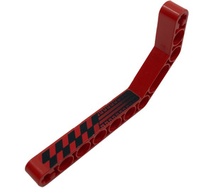 LEGO Red Beam 3 x 3.8 x 7 Bent 45 Double with checkered pattern and tire marks Sticker (32009)