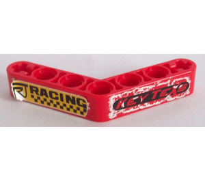 LEGO Red Beam Bent 53 Degrees, 4 and 4 Holes with 'KEY TEXS' and 'RACING' Sticker (32348)