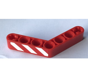 LEGO Red Beam Bent 53 Degrees, 4 and 4 Holes with Red and White Danger Stripes (Model Left) Sticker (32348)