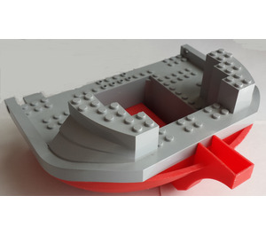 LEGO rot Boat Hull 16 x 22 mit Medium Stone Grau oben