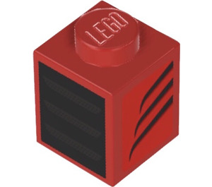 LEGO Red Brick 1 x 1 with Black Grille with Black Tapered Curved Stripes (Left) Sticker (103714)