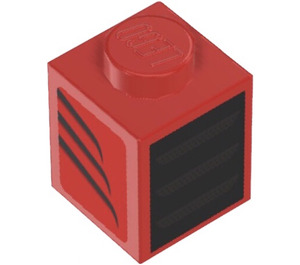 LEGO Red Brick 1 x 1 with Black Grille with Black Tapered Curved Stripes (Right) Sticker (103714)