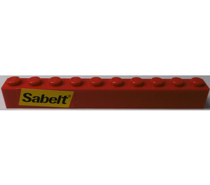 LEGO rot Backstein 1 x 10 mit Schwarz 'Sabelt' auf Gelb (Links Seite) Aufkleber (6111)