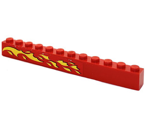 LEGO Red Brick 1 x 12 with Yellow Flames (Left Side) Sticker (6112)