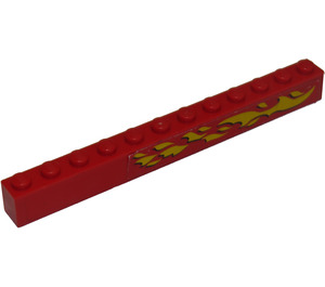 LEGO rouge Brique 1 x 12 avec Jaune Flames (Droite Côté) Autocollant (6112)