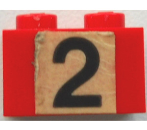 LEGO rot Backstein 1 x 2 mit '2' Aufkleber mit Unterrohr (3004)