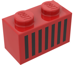 LEGO Rød Klods 1 x 2 med Sort Grille med bundrør (3004)