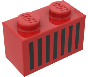 LEGO Rood Steen 1 x 2 met Zwart Rooster met buis aan de onderzijde (3004)