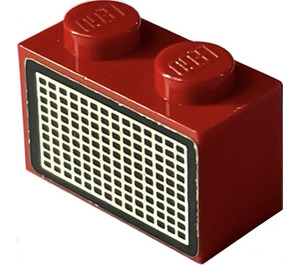 LEGO Red Brick 1 x 2 with Grille Sticker with Bottom Tube (3004)