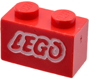 LEGO Rood Steen 1 x 2 met LEGO logo met buis aan de onderzijde (3004 / 93792)