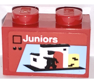LEGO rouge Brique 1 x 2 avec Lego Set Package "Juniors" Autocollant avec tube inférieur (3004)