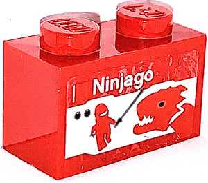 LEGO rot Backstein 1 x 2 mit Lego Set Package "Ninjago" Aufkleber mit Unterrohr (3004)