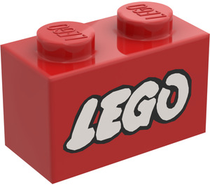 LEGO Red Brick 1 x 2 with "LEGO" with Bottom Tube (3004)