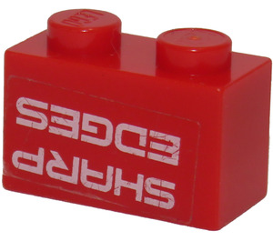 LEGO rouge Brique 1 x 2 avec 'SHARP EDGES' Autocollant avec tube inférieur (3004)