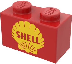 LEGO Röd Kloss 1 x 2 med Shell logotyp (older version) med bottenrör (3004)