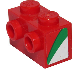 LEGO rouge Brique 1 x 2 avec Goujons sur Une Côté avec rouge, Green et blanc Rayures Autocollant (11211)